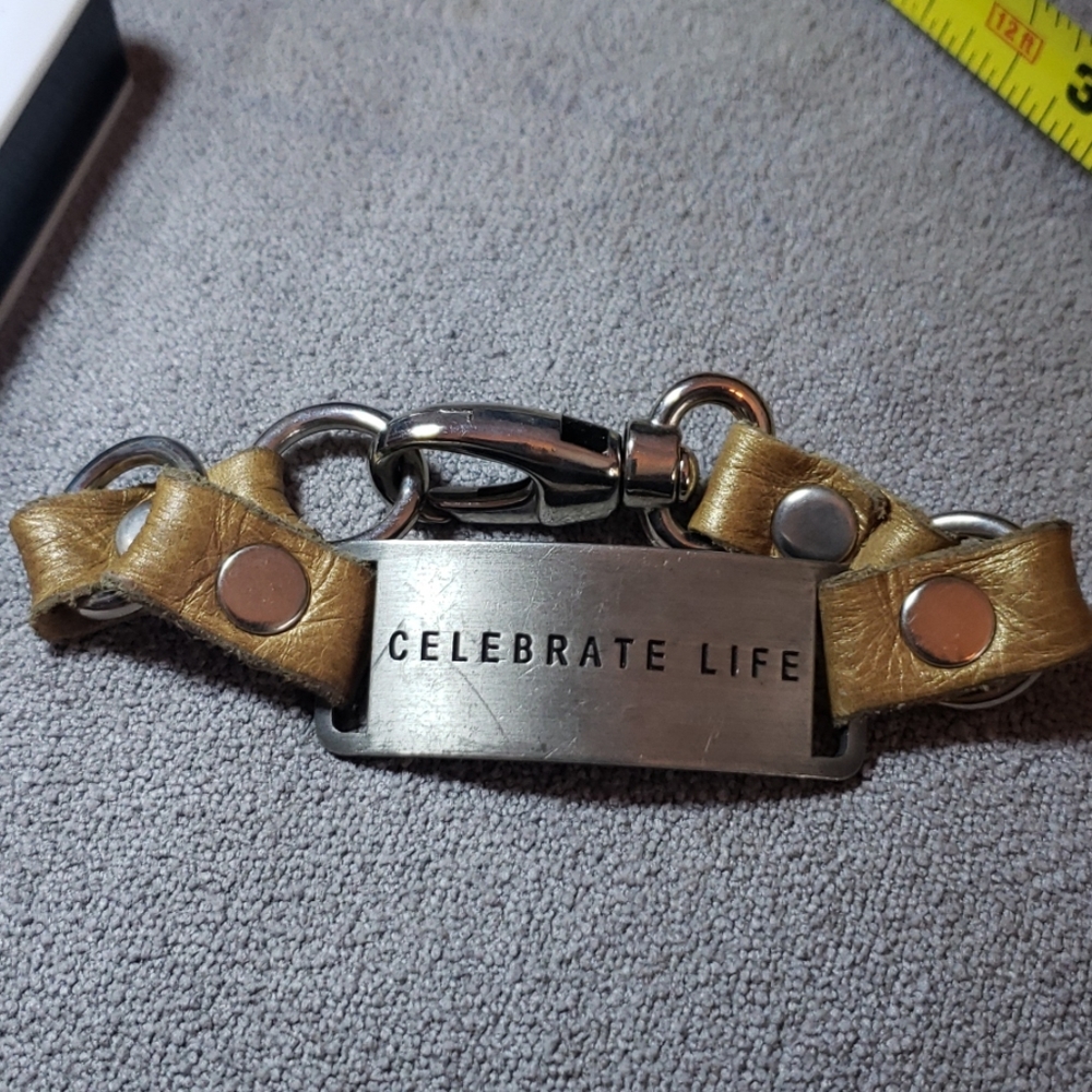 Cynthia h designs "celebrate life" leather cuff